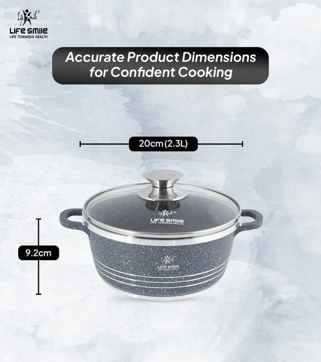 Life Smile 20cm Oven-Safe Granite Coating Cooking Pot with Glass Lid Beige/Black/Gray - Al Kabayel Discount CentreLife Smile 20cm Oven-Safe Granite Coating Cooking Pot with Glass Lid Beige/Black/GrayCasserolesLIFE SMILEAl Kabayel Discount Centre