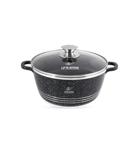 Life Smile 24cm Oven-Safe Granite Coating Cooking Pot with Glass Lid Beige/Black/Gray - Al Kabayel Discount CentreLife Smile 24cm Oven-Safe Granite Coating Cooking Pot with Glass Lid Beige/Black/GrayCasserolesLIFE SMILEAl Kabayel Discount Centre