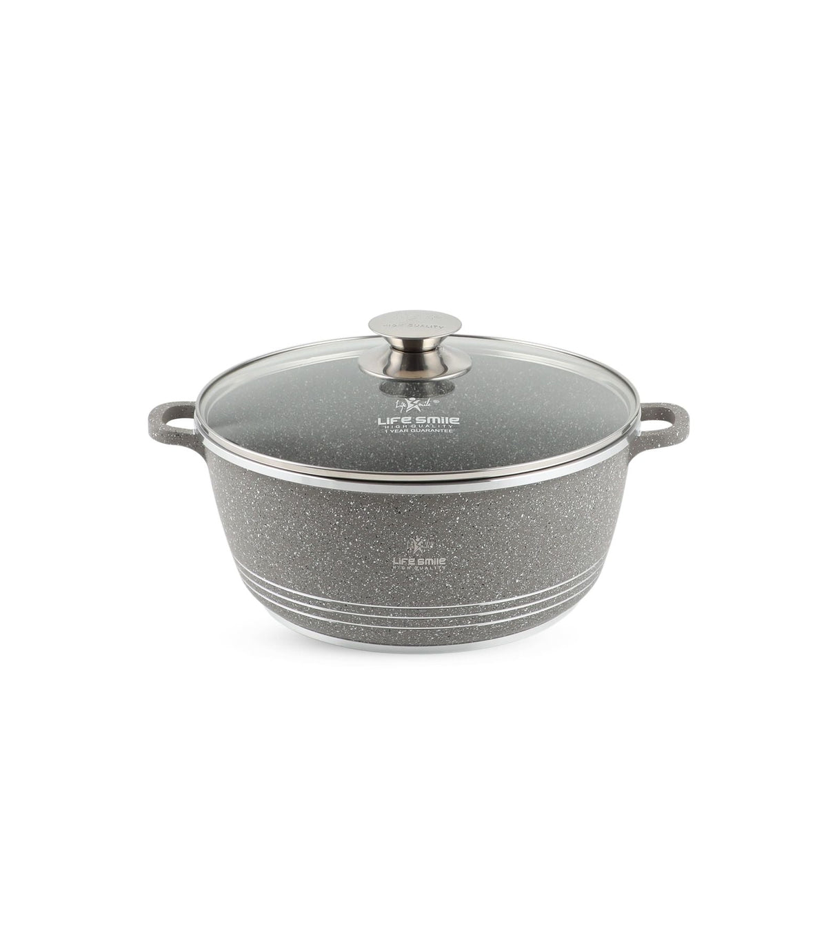 Life Smile 24cm Oven-Safe Granite Coating Cooking Pot with Glass Lid Beige/Black/Gray - Al Kabayel Discount CentreLife Smile 24cm Oven-Safe Granite Coating Cooking Pot with Glass Lid Beige/Black/GrayCasserolesLIFE SMILEAl Kabayel Discount Centre
