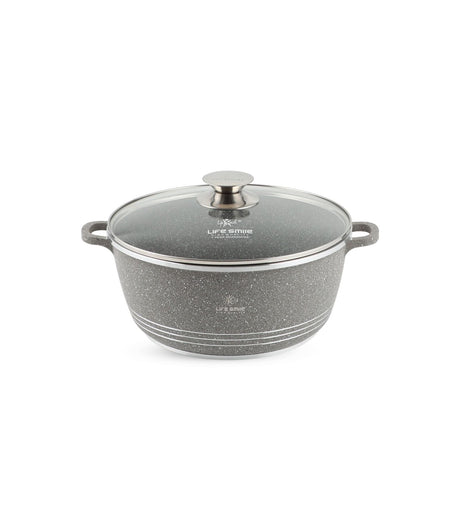 Life Smile 24cm Oven-Safe Granite Coating Cooking Pot with Glass Lid Beige/Black/Gray - Al Kabayel Discount CentreLife Smile 24cm Oven-Safe Granite Coating Cooking Pot with Glass Lid Beige/Black/GrayCasserolesLIFE SMILEAl Kabayel Discount Centre