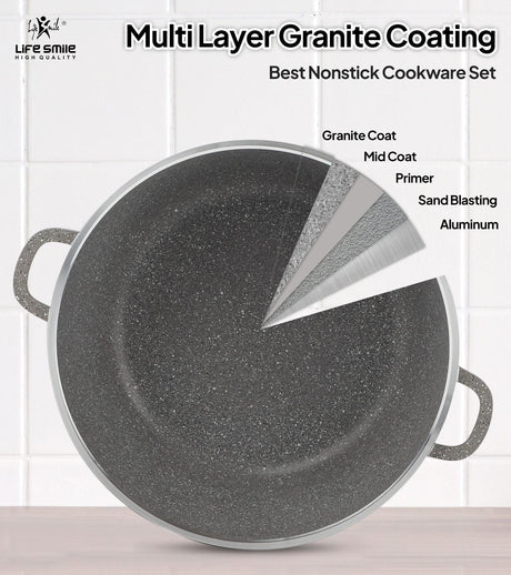 Life Smile 24cm Oven-Safe Granite Coating Cooking Pot with Glass Lid Beige/Black/Gray - Al Kabayel Discount CentreLife Smile 24cm Oven-Safe Granite Coating Cooking Pot with Glass Lid Beige/Black/GrayCasserolesLIFE SMILEAl Kabayel Discount Centre
