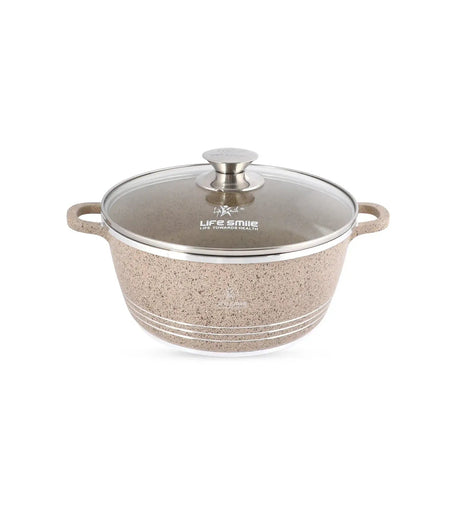 Life Smile 24cm Oven-Safe Granite Coating Cooking Pot with Glass Lid Beige/Black/Gray - Al Kabayel Discount CentreLife Smile 24cm Oven-Safe Granite Coating Cooking Pot with Glass Lid Beige/Black/GrayCasserolesLIFE SMILEAl Kabayel Discount Centre
