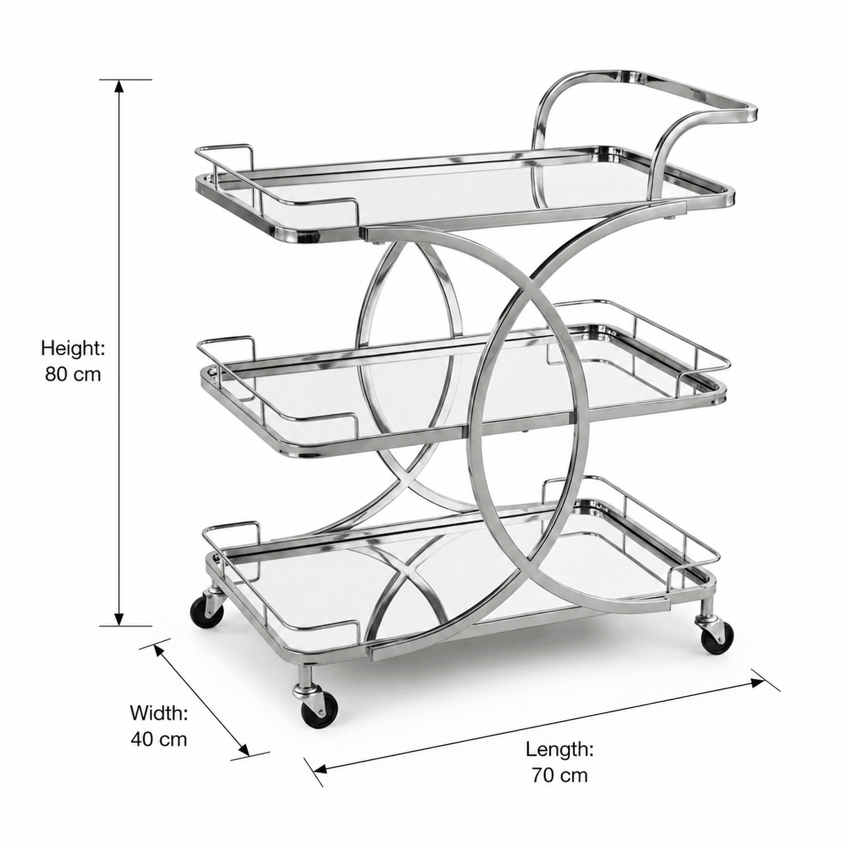 Life Smile 3-Tier Silver Chrome Metal & Mirror Glass Serving Trolley | Multi-Purpose Rolling Cart with Circular Frame | 80×70×40 cm | - Al Kabayel Discount CentreLife Smile 3-Tier Silver Chrome Metal & Mirror Glass Serving Trolley | Multi-Purpose Rolling Cart with Circular Frame | 80×70×40 cm |Organizers & AccessoriesLIFE SMILEAl Kabayel Discount Centre