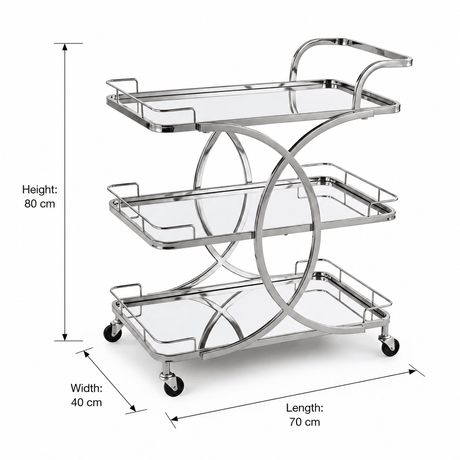 Life Smile 3-Tier Silver Chrome Metal & Mirror Glass Serving Trolley | Multi-Purpose Rolling Cart with Circular Frame | 80×70×40 cm | - Al Kabayel Discount CentreLife Smile 3-Tier Silver Chrome Metal & Mirror Glass Serving Trolley | Multi-Purpose Rolling Cart with Circular Frame | 80×70×40 cm |Organizers & AccessoriesLIFE SMILEAl Kabayel Discount Centre