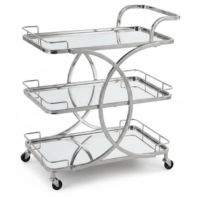 Life Smile 3-Tier Silver Chrome Metal & Mirror Glass Serving Trolley | Multi-Purpose Rolling Cart with Circular Frame | 80×70×40 cm | - Al Kabayel Discount CentreLife Smile 3-Tier Silver Chrome Metal & Mirror Glass Serving Trolley | Multi-Purpose Rolling Cart with Circular Frame | 80×70×40 cm |Organizers & AccessoriesLIFE SMILEAl Kabayel Discount Centre