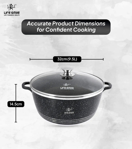 Life Smile 32cm Oven-Safe Granite Coating Cooking Pot with Glass Lid Beige/Black - Al Kabayel Discount CentreLife Smile 32cm Oven-Safe Granite Coating Cooking Pot with Glass Lid Beige/BlackCasserolesLIFE SMILEAl Kabayel Discount Centre