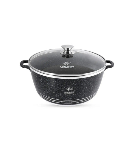 Life Smile 32cm Oven-Safe Granite Coating Cooking Pot with Glass Lid Beige/Black - Al Kabayel Discount CentreLife Smile 32cm Oven-Safe Granite Coating Cooking Pot with Glass Lid Beige/BlackCasserolesLIFE SMILEAl Kabayel Discount Centre