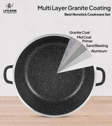 Life Smile 32cm Oven-Safe Granite Coating Cooking Pot with Glass Lid Beige/Black - Al Kabayel Discount CentreLife Smile 32cm Oven-Safe Granite Coating Cooking Pot with Glass Lid Beige/BlackCasserolesLIFE SMILEAl Kabayel Discount Centre