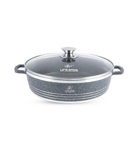 Life Smile 32cm Oven-Safe Granite Coating Cooking Pot with Glass Lid Beige/Black/Gray - Al Kabayel Discount CentreLife Smile 32cm Oven-Safe Granite Coating Cooking Pot with Glass Lid Beige/Black/GrayCasserolesLIFE SMILEAl Kabayel Discount Centre