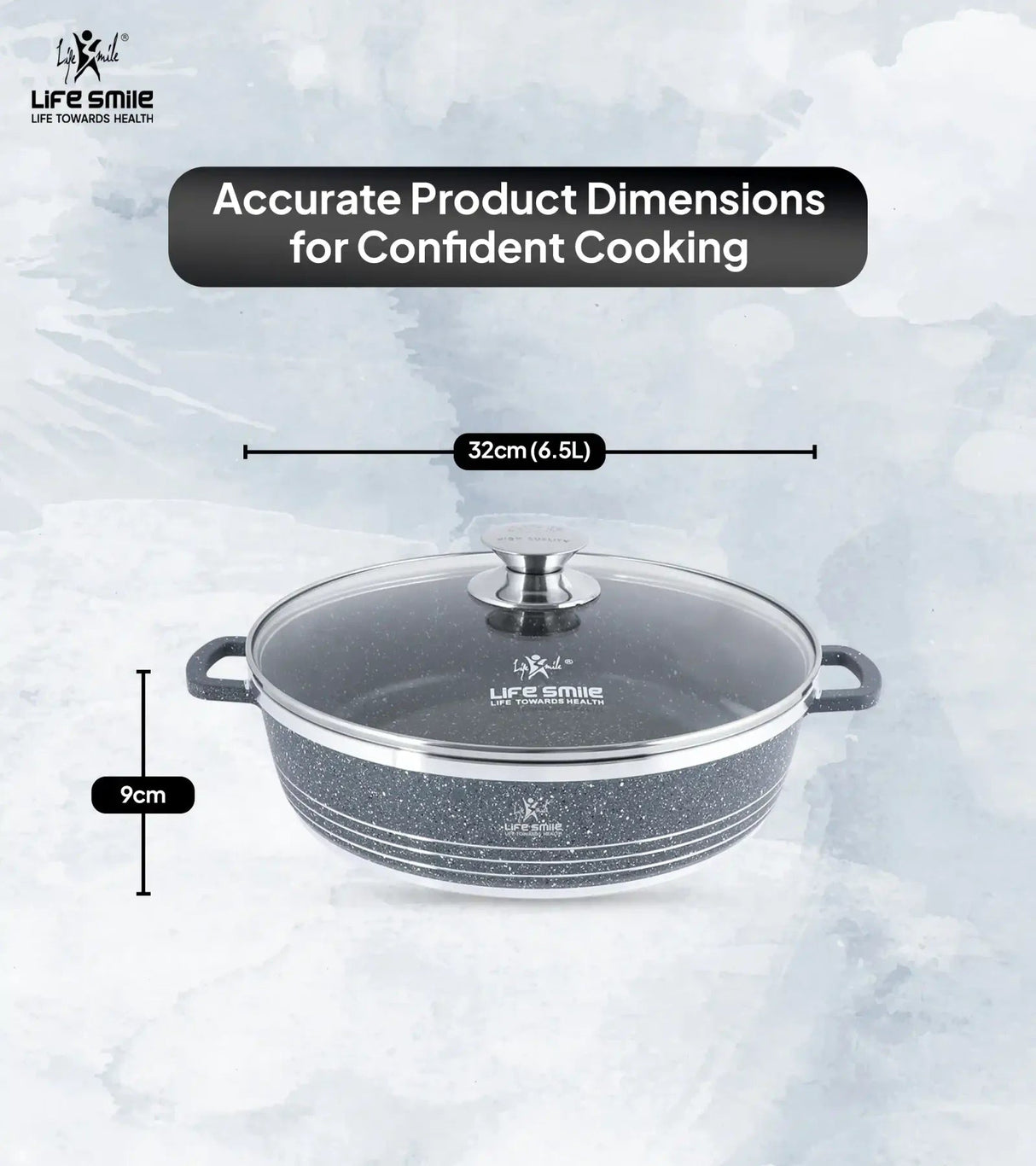 Life Smile 32cm Oven-Safe Granite Coating Cooking Pot with Glass Lid Beige/Black/Gray - Al Kabayel Discount CentreLife Smile 32cm Oven-Safe Granite Coating Cooking Pot with Glass Lid Beige/Black/GrayCasserolesLIFE SMILEAl Kabayel Discount Centre