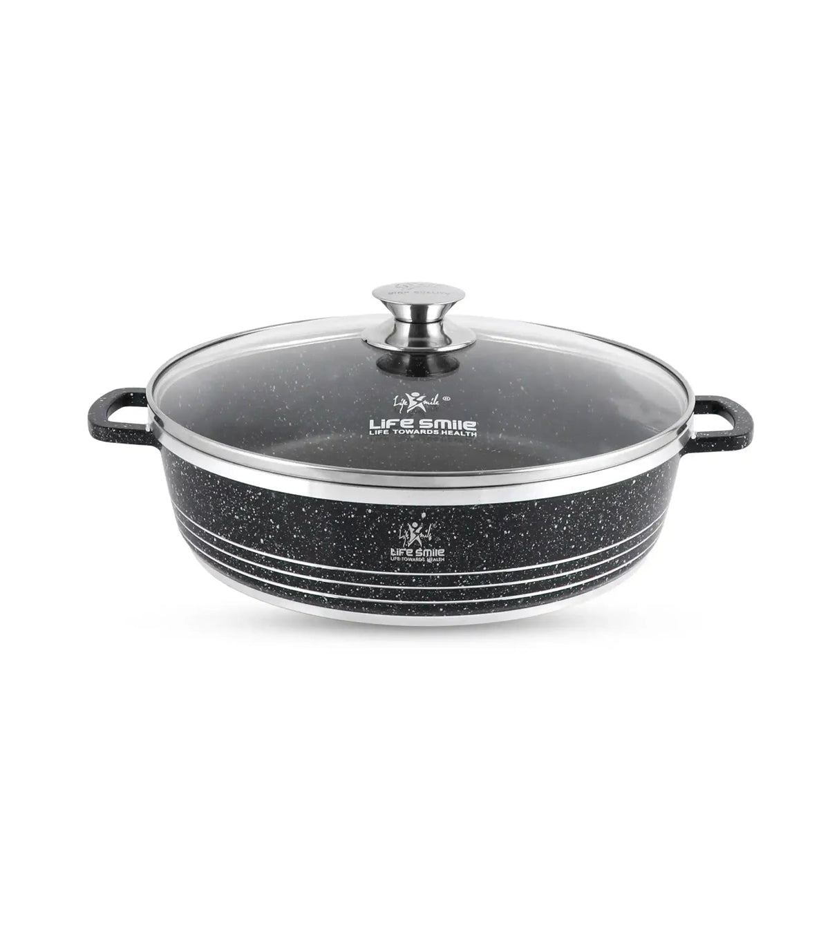 Life Smile 32cm Oven-Safe Granite Coating Cooking Pot with Glass Lid Beige/Black/Gray - Al Kabayel Discount CentreLife Smile 32cm Oven-Safe Granite Coating Cooking Pot with Glass Lid Beige/Black/GrayCasserolesLIFE SMILEAl Kabayel Discount Centre