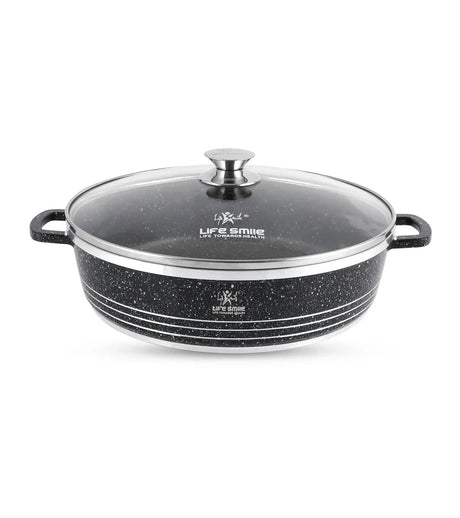 Life Smile 36cm Oven-Safe Granite Coating Cooking Pot with Glass Lid Beige/Black - Al Kabayel Discount CentreLife Smile 36cm Oven-Safe Granite Coating Cooking Pot with Glass Lid Beige/BlackCasserolesLIFE SMILEAl Kabayel Discount Centre