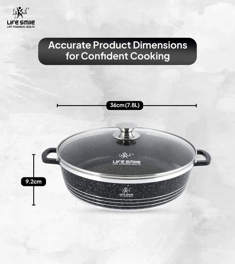 Life Smile 36cm Oven-Safe Granite Coating Cooking Pot with Glass Lid Beige/Black - Al Kabayel Discount CentreLife Smile 36cm Oven-Safe Granite Coating Cooking Pot with Glass Lid Beige/BlackCasserolesLIFE SMILEAl Kabayel Discount Centre