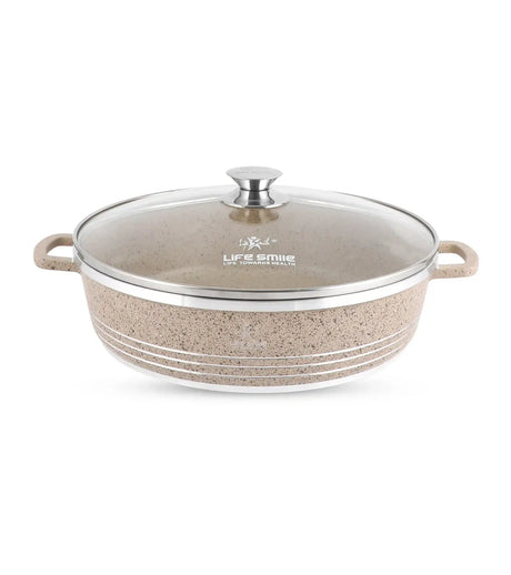 Life Smile 36cm Oven-Safe Granite Coating Cooking Pot with Glass Lid Beige/Black - Al Kabayel Discount CentreLife Smile 36cm Oven-Safe Granite Coating Cooking Pot with Glass Lid Beige/BlackCasserolesLIFE SMILEAl Kabayel Discount Centre