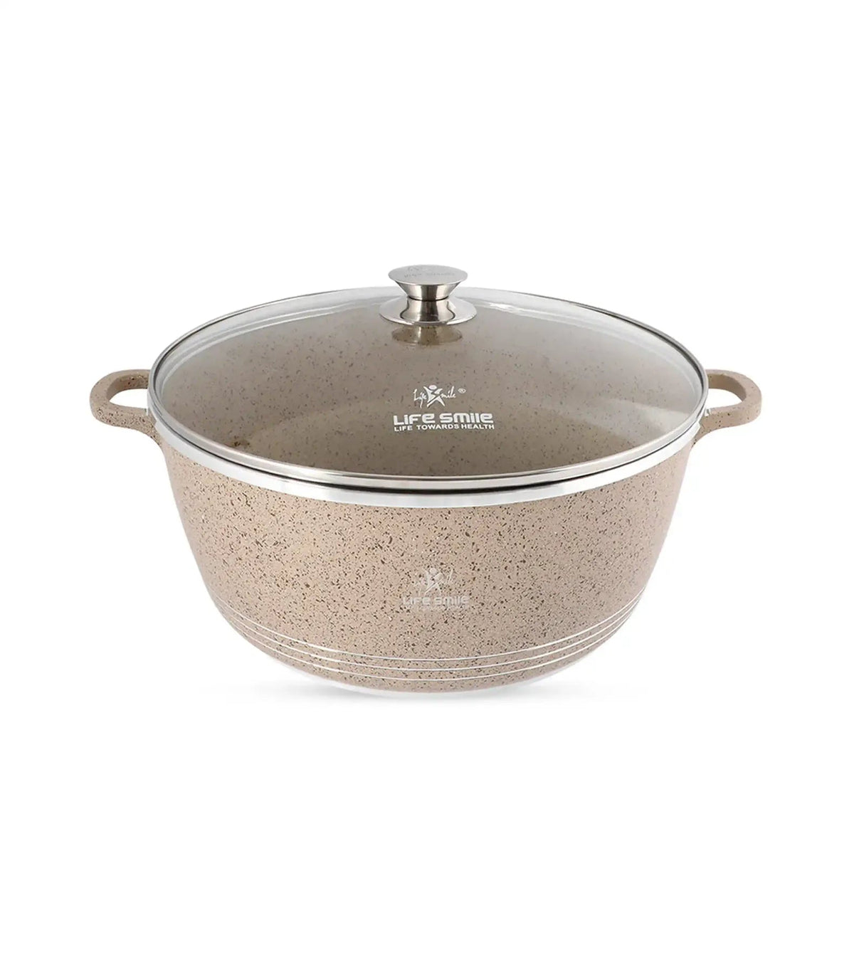 Life Smile 36cm Oven-Safe Granite Coating Cooking Pot with Glass Lid Beige/Black/Gray - Al Kabayel Discount CentreLife Smile 36cm Oven-Safe Granite Coating Cooking Pot with Glass Lid Beige/Black/GrayCasserolesLIFE SMILEAl Kabayel Discount Centre