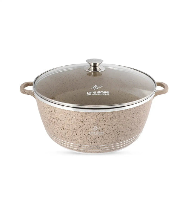 Life Smile 36cm Oven-Safe Granite Coating Cooking Pot with Glass Lid Beige/Black/Gray - Al Kabayel Discount CentreLife Smile 36cm Oven-Safe Granite Coating Cooking Pot with Glass Lid Beige/Black/GrayCasserolesLIFE SMILEAl Kabayel Discount Centre