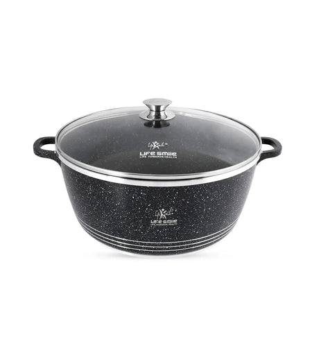 Life Smile 36cm Oven-Safe Granite Coating Cooking Pot with Glass Lid Beige/Black/Gray - Al Kabayel Discount CentreLife Smile 36cm Oven-Safe Granite Coating Cooking Pot with Glass Lid Beige/Black/GrayCasserolesLIFE SMILEAl Kabayel Discount Centre