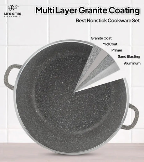 Life Smile 36cm Oven-Safe Granite Coating Cooking Pot with Glass Lid Beige/Black/Gray - Al Kabayel Discount CentreLife Smile 36cm Oven-Safe Granite Coating Cooking Pot with Glass Lid Beige/Black/GrayCasserolesLIFE SMILEAl Kabayel Discount Centre
