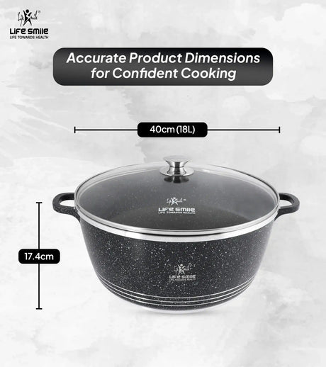 Life Smile 40cm Oven-Safe Granite Coating Cooking Pot with Glass Lid Beige/Black - Al Kabayel Discount CentreLife Smile 40cm Oven-Safe Granite Coating Cooking Pot with Glass Lid Beige/BlackCasserolesLIFE SMILEAl Kabayel Discount Centre