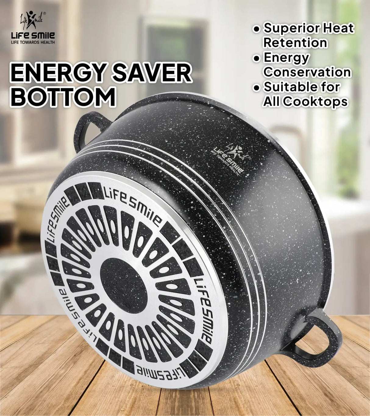 Life Smile 40cm Oven-Safe Granite Coating Cooking Pot with Glass Lid Beige/Black - Al Kabayel Discount CentreLife Smile 40cm Oven-Safe Granite Coating Cooking Pot with Glass Lid Beige/BlackCasserolesLIFE SMILEAl Kabayel Discount Centre