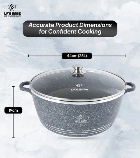 Life Smile 44cm Oven-Safe Granite Coating Cooking Pot with Glass Lid Beige/Black/Gray - Al Kabayel Discount CentreLife Smile 44cm Oven-Safe Granite Coating Cooking Pot with Glass Lid Beige/Black/GrayCasserolesLIFE SMILEAl Kabayel Discount Centre