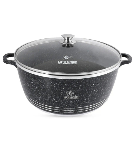 Life Smile 44cm Oven-Safe Granite Coating Cooking Pot with Glass Lid Beige/Black/Gray - Al Kabayel Discount CentreLife Smile 44cm Oven-Safe Granite Coating Cooking Pot with Glass Lid Beige/Black/GrayCasserolesLIFE SMILEAl Kabayel Discount Centre