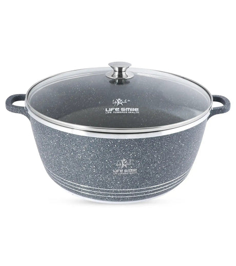Life Smile 44cm Oven-Safe Granite Coating Cooking Pot with Glass Lid Beige/Black/Gray - Al Kabayel Discount CentreLife Smile 44cm Oven-Safe Granite Coating Cooking Pot with Glass Lid Beige/Black/GrayCasserolesLIFE SMILEAl Kabayel Discount Centre
