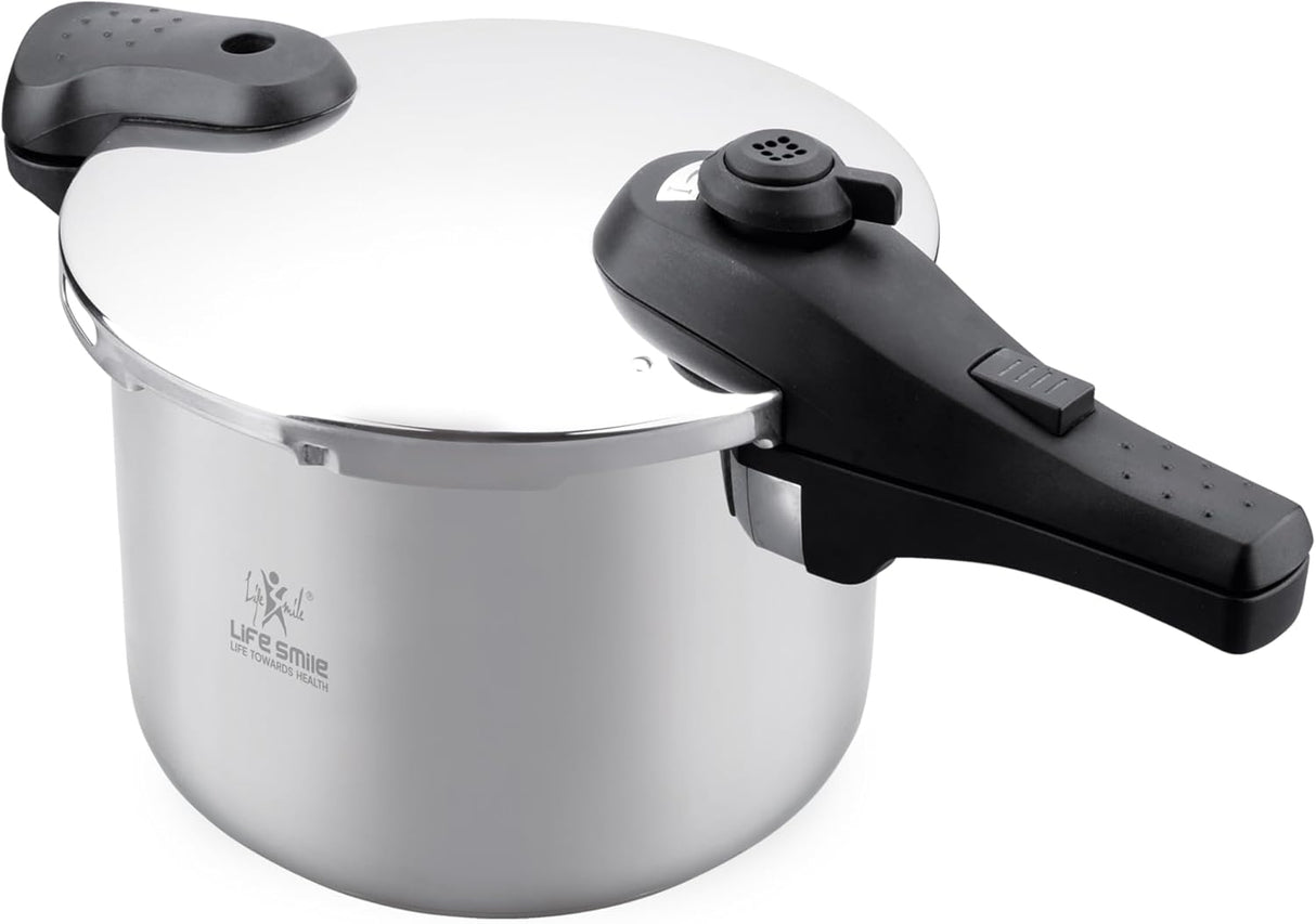 Life Smile 6L Pressure Cooker – 18/10 Stainless Steel, Push Button Lock System, Induction Compatible, Heat-Resistant Handles, Silver - Al Kabayel Discount CentreLife Smile 6L Pressure Cooker – 18/10 Stainless Steel, Push Button Lock System, Induction Compatible, Heat-Resistant Handles, SilverPressure CookersLIFE SMILEAl Kabayel Discount Centre