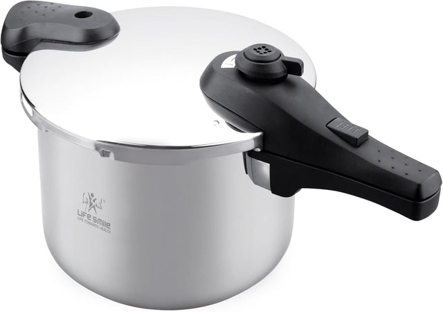 Life Smile 6L Pressure Cooker – 18/10 Stainless Steel, Push Button Lock System, Induction Compatible, Heat-Resistant Handles, Silver - Al Kabayel Discount CentreLife Smile 6L Pressure Cooker – 18/10 Stainless Steel, Push Button Lock System, Induction Compatible, Heat-Resistant Handles, SilverPressure CookersLIFE SMILEAl Kabayel Discount Centre