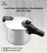 Life Smile 6L Pressure Cooker – 18/10 Stainless Steel, Push Button Lock System, Induction Compatible, Heat-Resistant Handles, Silver - Al Kabayel Discount CentreLife Smile 6L Pressure Cooker – 18/10 Stainless Steel, Push Button Lock System, Induction Compatible, Heat-Resistant Handles, SilverPressure CookersLIFE SMILEAl Kabayel Discount Centre