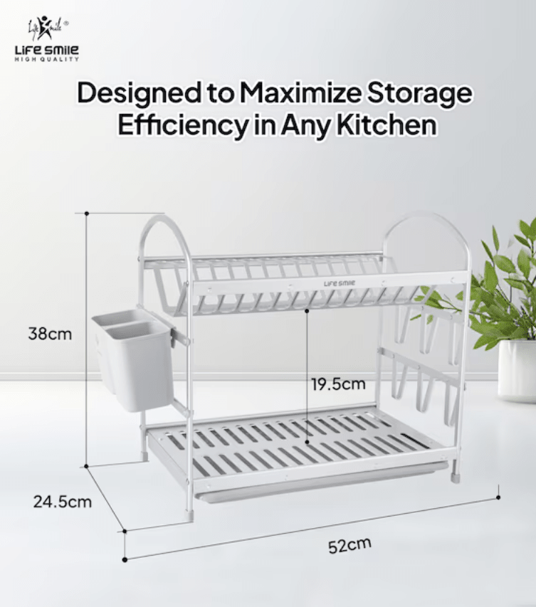 Life Smile Aluminium 2 Tier Dish Rack with Anti - Slip Rubber Fleet Designed to Maximize the Kitchen Storage 49.7cmX25cmX37.7cm - silver - Al Kabayel Discount CentreLife Smile Aluminium 2 Tier Dish Rack with Anti - Slip Rubber Fleet Designed to Maximize the Kitchen Storage 49.7cmX25cmX37.7cm - silverOrganizers & AccessoriesLIFE SMILEAl Kabayel Discount Centre