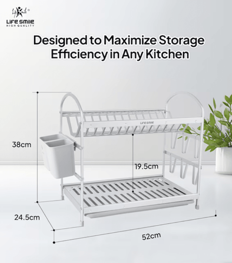 Life Smile Aluminium 2 Tier Dish Rack with Anti - Slip Rubber Fleet Designed to Maximize the Kitchen Storage 49.7cmX25cmX37.7cm - silver - Al Kabayel Discount CentreLife Smile Aluminium 2 Tier Dish Rack with Anti - Slip Rubber Fleet Designed to Maximize the Kitchen Storage 49.7cmX25cmX37.7cm - silverOrganizers & AccessoriesLIFE SMILEAl Kabayel Discount Centre