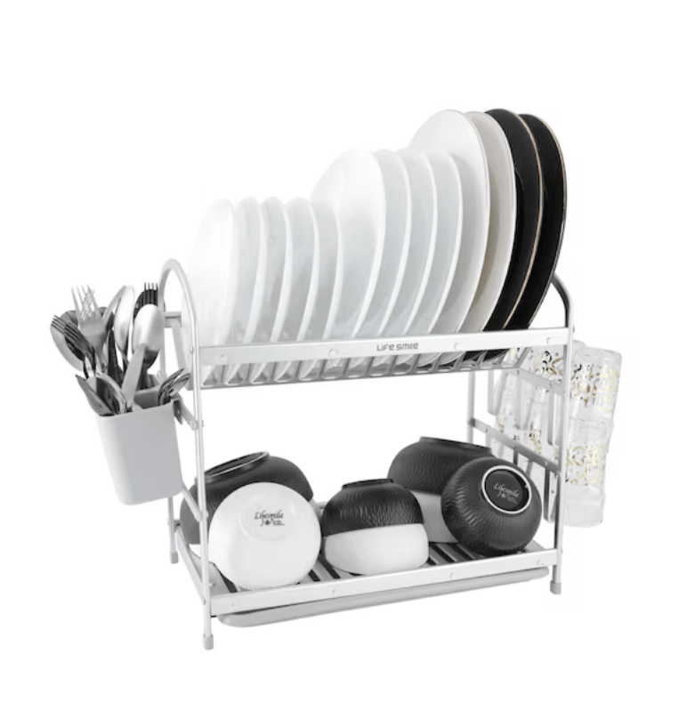 Life Smile Aluminium 2 Tier Dish Rack with Anti - Slip Rubber Fleet Designed to Maximize the Kitchen Storage 49.7cmX25cmX37.7cm - silver - Al Kabayel Discount CentreLife Smile Aluminium 2 Tier Dish Rack with Anti - Slip Rubber Fleet Designed to Maximize the Kitchen Storage 49.7cmX25cmX37.7cm - silverOrganizers & AccessoriesLIFE SMILEAl Kabayel Discount Centre