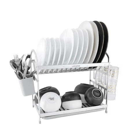 Life Smile Aluminium 2 Tier Dish Rack with Anti - Slip Rubber Fleet Designed to Maximize the Kitchen Storage 49.7cmX25cmX37.7cm - silver - Al Kabayel Discount CentreLife Smile Aluminium 2 Tier Dish Rack with Anti - Slip Rubber Fleet Designed to Maximize the Kitchen Storage 49.7cmX25cmX37.7cm - silverOrganizers & AccessoriesLIFE SMILEAl Kabayel Discount Centre
