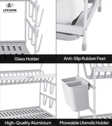 Life Smile Aluminium 2 Tier Dish Rack with Anti - Slip Rubber Fleet Designed to Maximize the Kitchen Storage 49.7cmX25cmX37.7cm - silver - Al Kabayel Discount CentreLife Smile Aluminium 2 Tier Dish Rack with Anti - Slip Rubber Fleet Designed to Maximize the Kitchen Storage 49.7cmX25cmX37.7cm - silverOrganizers & AccessoriesLIFE SMILEAl Kabayel Discount Centre
