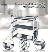 Life Smile Aluminum 3 Tier Dish Drying Rack with Bowl Shelf, Drainer, Cutlery and Cup Holder 60.9cmX26.7cmX57.7cm - White&grey - Al Kabayel Discount CentreLife Smile Aluminum 3 Tier Dish Drying Rack with Bowl Shelf, Drainer, Cutlery and Cup Holder 60.9cmX26.7cmX57.7cm - White&greyOrganizers & AccessoriesLIFE SMILEAl Kabayel Discount Centre