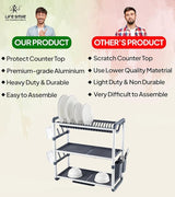 Life Smile Aluminum 3 Tier Dish Drying Rack with Bowl Shelf, Drainer, Cutlery and Cup Holder 60.9cmX26.7cmX57.7cm - White&grey - Al Kabayel Discount CentreLife Smile Aluminum 3 Tier Dish Drying Rack with Bowl Shelf, Drainer, Cutlery and Cup Holder 60.9cmX26.7cmX57.7cm - White&greyOrganizers & AccessoriesLIFE SMILEAl Kabayel Discount Centre