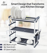 Life Smile Aluminum 3 Tier Dish Drying Rack with Bowl Shelf, Drainer, Cutlery and Cup Holder 60.9cmX26.7cmX57.7cm - White&grey - Al Kabayel Discount CentreLife Smile Aluminum 3 Tier Dish Drying Rack with Bowl Shelf, Drainer, Cutlery and Cup Holder 60.9cmX26.7cmX57.7cm - White&greyOrganizers & AccessoriesLIFE SMILEAl Kabayel Discount Centre