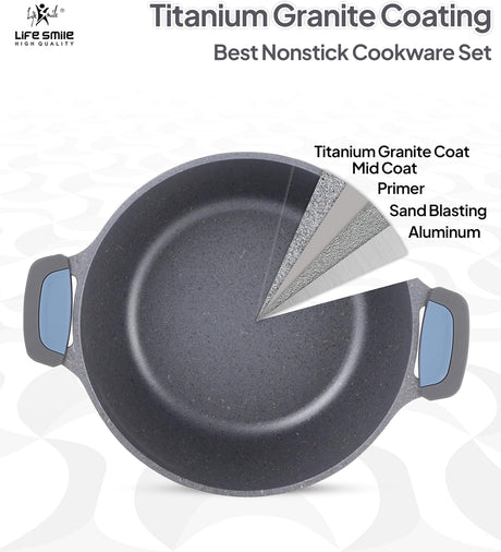 Life Smile Burj Khalifa Series 8pcs Non - Stick Granite Coating Cookware Set Includes 6.1 Liter Soup Pot with Lid - 1pc, 3.8 Liter Soup Pot with Lid - 1pc, 2.3 Liter Soup Pot with Lid - 1pc, 2.8 Liter Fry Pan Lid - 1pc, LIFEP16 - 8 - Gray - Al Kabayel Discount CentreLife Smile Burj Khalifa Series 8pcs Non - Stick Granite Coating Cookware Set Includes 6.1 Liter Soup Pot with Lid - 1pc, 3.8 Liter Soup Pot with Lid - 1pc, 2.3 Liter Soup Pot with Lid - 1pc, 2.8 Liter Fry Pan Lid - 1pc, LIFEP16 - 8 -