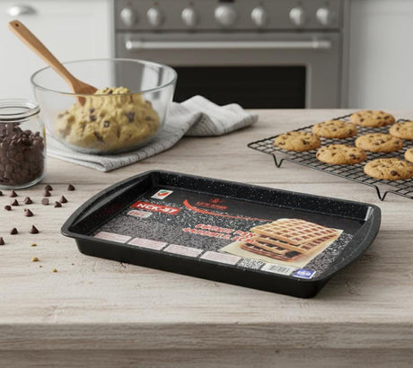LIFE SMILE Cookie Pan 44×28×2.3 cm – Non - Stick Granite Design Carbon Steel Baking Tray for Cookies, Cakes and Snacks - Al Kabayel Discount CentreLIFE SMILE Cookie Pan 44×28×2.3 cm – Non - Stick Granite Design Carbon Steel Baking Tray for Cookies, Cakes and SnacksFrying Pans & SkilletsLIFE SMILEAl Kabayel Discount Centre