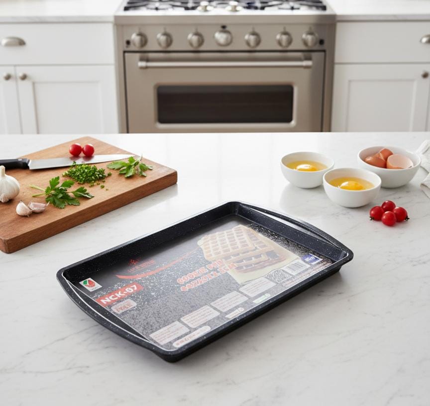 LIFE SMILE Cookie Pan 44×28×2.3 cm – Non - Stick Granite Design Carbon Steel Baking Tray for Cookies, Cakes and Snacks - Al Kabayel Discount CentreLIFE SMILE Cookie Pan 44×28×2.3 cm – Non - Stick Granite Design Carbon Steel Baking Tray for Cookies, Cakes and SnacksFrying Pans & SkilletsLIFE SMILEAl Kabayel Discount Centre