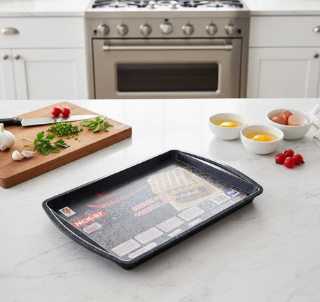 LIFE SMILE Cookie Pan 44×28×2.3 cm – Non - Stick Granite Design Carbon Steel Baking Tray for Cookies, Cakes and Snacks - Al Kabayel Discount CentreLIFE SMILE Cookie Pan 44×28×2.3 cm – Non - Stick Granite Design Carbon Steel Baking Tray for Cookies, Cakes and SnacksFrying Pans & SkilletsLIFE SMILEAl Kabayel Discount Centre