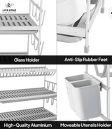 Life Smile Dish Rack - 3 Tier Countertop Dish Drying Stand With Removable Drip Tray - Pure Aluminum with Cutlery Holder and Cups Holder - Anti Slip and Rust Proof Dish Drainer 62.9cmX25cmX51.7cm - silver - Al Kabayel Discount CentreLife Smile Dish Rack - 3 Tier Countertop Dish Drying Stand With Removable Drip Tray - Pure Aluminum with Cutlery Holder and Cups Holder - Anti Slip and Rust Proof Dish Drainer 62.9cmX25cmX51.7cm - silverOrganizers & AccessoriesLIFE SMILEAl Kabayel Discount Centre