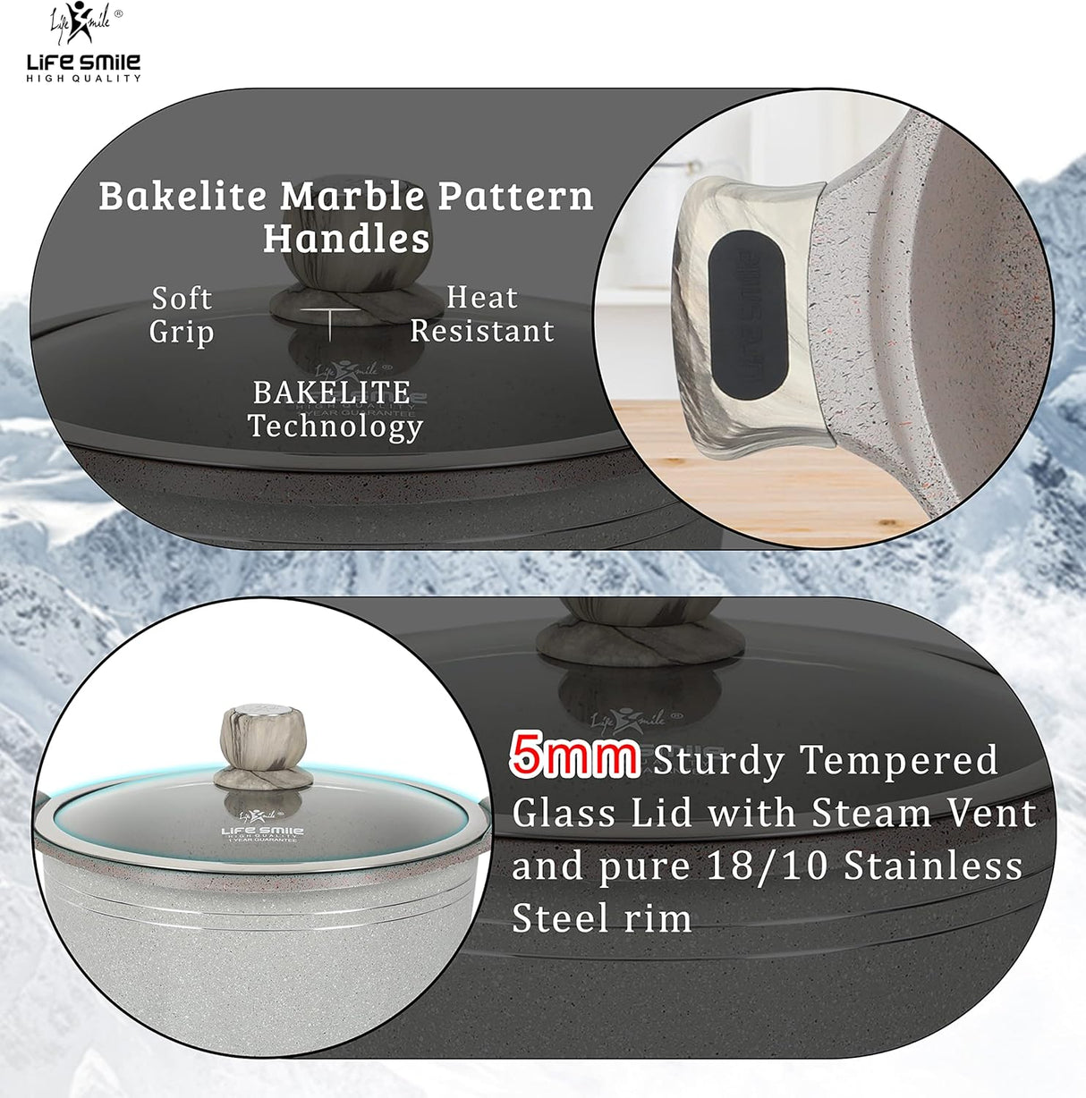 LIFE SMILE Elbrus Series 6pcs Granite Coating Cookware Set, Soup Pot with Lid - 16cm, 20cm, 24cm - Al Kabayel Discount CentreLIFE SMILE Elbrus Series 6pcs Granite Coating Cookware Set, Soup Pot with Lid - 16cm, 20cm, 24cmCookware SetLIFE SMILEAl Kabayel Discount Centre