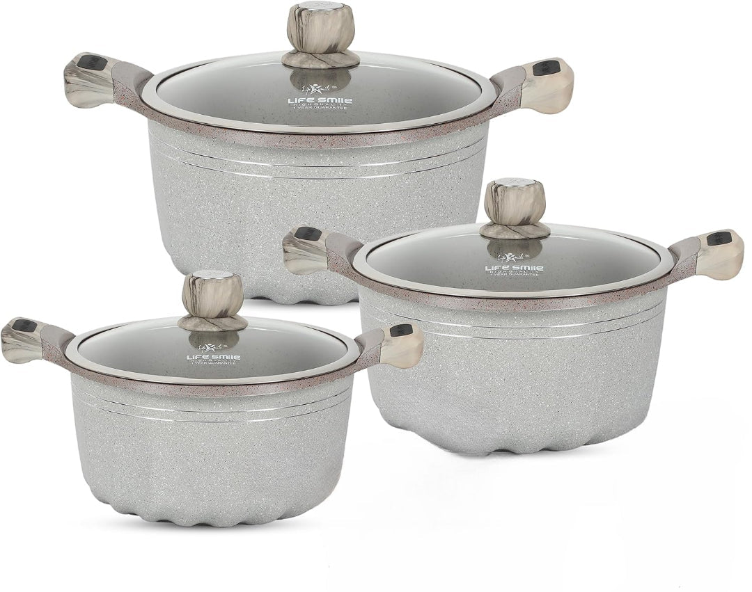 LIFE SMILE Elbrus Series 6pcs Granite Coating Cookware Set, Soup Pot with Lid - 16cm, 20cm, 24cm - Al Kabayel Discount CentreLIFE SMILE Elbrus Series 6pcs Granite Coating Cookware Set, Soup Pot with Lid - 16cm, 20cm, 24cmCookware SetLIFE SMILEAl Kabayel Discount Centre