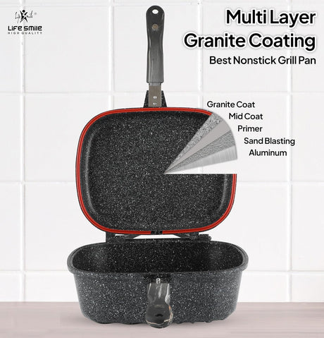 LIFE SMILE Granite Coating Double Grill Pan 30cm, Scrach Proof - Al Kabayel Discount CentreLIFE SMILE Granite Coating Double Grill Pan 30cm, Scrach ProofFrying Pans & SkilletsLIFE SMILEAl Kabayel Discount Centre