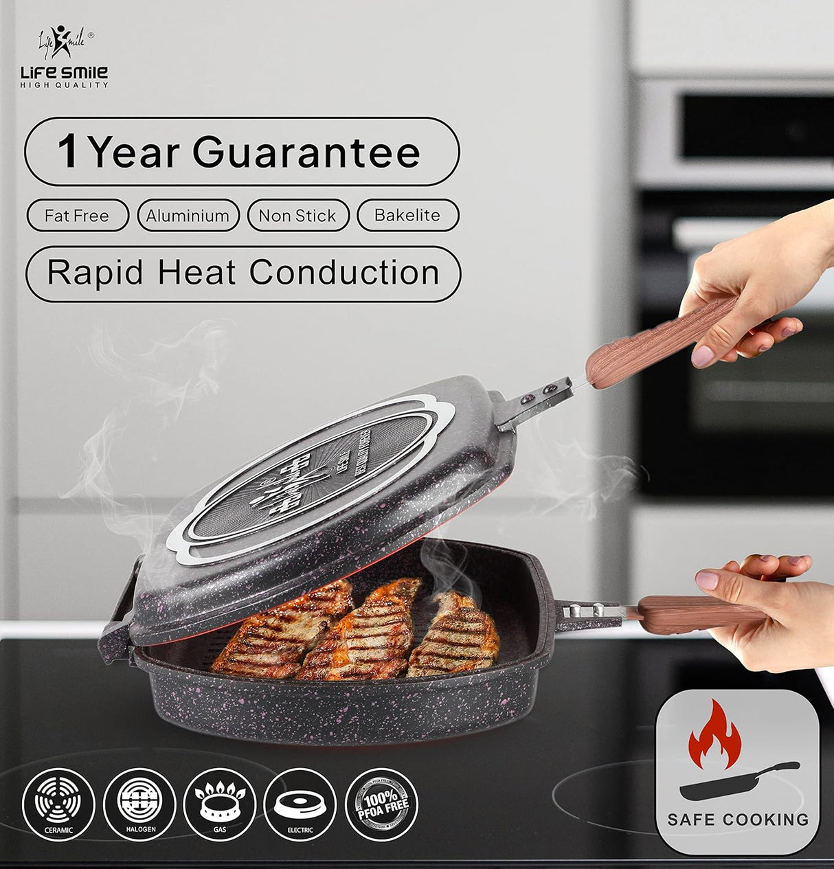 LIFE SMILE Granite Coating Double Grill Pan 32cm, Scrach Proof - Al Kabayel Discount CentreLIFE SMILE Granite Coating Double Grill Pan 32cm, Scrach ProofFrying Pans & SkilletsLIFE SMILEAl Kabayel Discount Centre