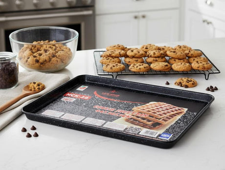 LIFE SMILE Non - Stick Cookie Sheet Pan 44×30×2 cm – Granite Style Durable Carbon Steel Bakeware for Oven Use - Al Kabayel Discount CentreLIFE SMILE Non - Stick Cookie Sheet Pan 44×30×2 cm – Granite Style Durable Carbon Steel Bakeware for Oven UseFrying Pans & SkilletsLIFE SMILEAl Kabayel Discount Centre
