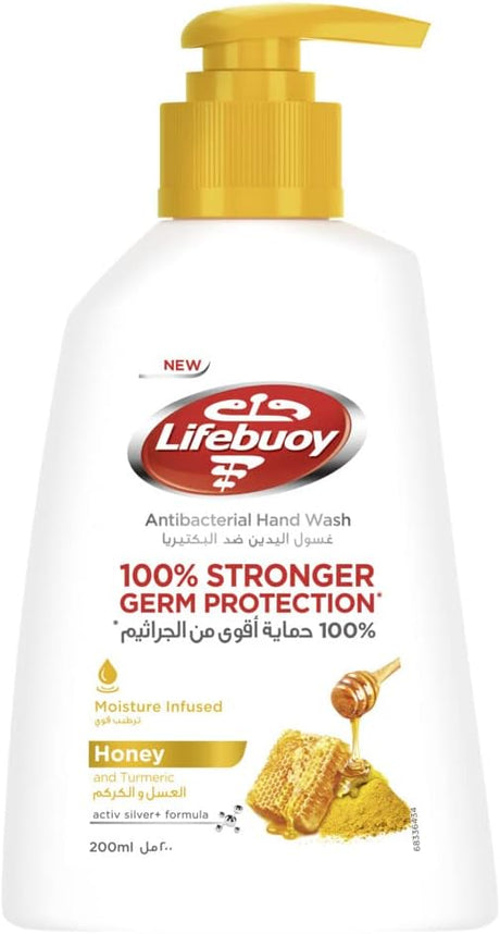 Lifebuoy Antibacterial Liquid Soap And Hand Wash, For Hand Hygiene, Honey And Tumeric, 100% Stronger Germ Protection*, 200ml - Al Kabayel Discount CentreLifebuoy Antibacterial Liquid Soap And Hand Wash, For Hand Hygiene, Honey And Tumeric, 100% Stronger Germ Protection*, 200mlHandwashLIFEBUOYAl Kabayel Discount Centre