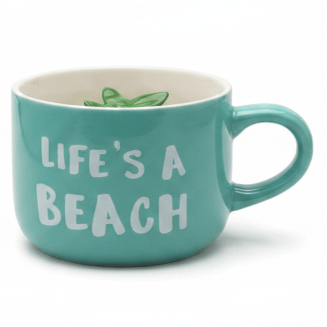 Life's A Beach Ceramic Mug with Hidden Plant Surprise — 400ml | Teal & White - Al Kabayel Discount CentreLife's A Beach Ceramic Mug with Hidden Plant Surprise — 400ml | Teal & WhiteMugsAKDCAl Kabayel Discount Centre